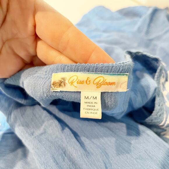 Rise and Bloom Embroidered Long Sleeve Tie Neck Maxi Dress Blue Medium - Picture 3 of 15